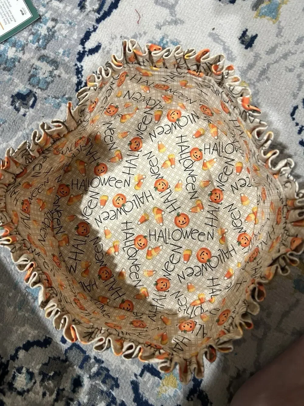 Longaberger Happy Halloween Fabric Darning Basket Liner Ruffled Edge